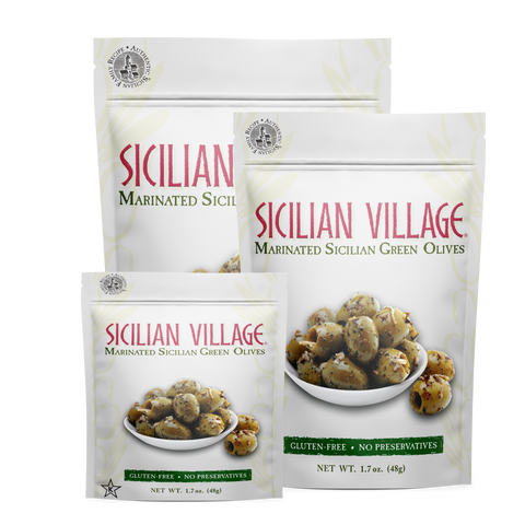 Sicilian Village Marinated Sicilian Green Olives, 7 oz.