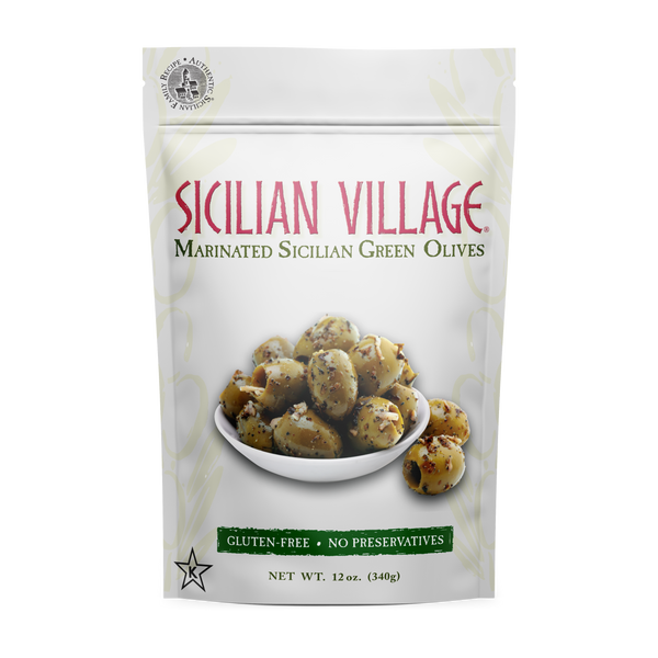 Sicilian Village Marinated Sicilian Green Olives, 12 oz.