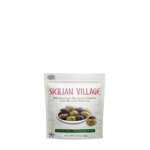 Sicilian Village Marinated Sicilian Green and Black Olives, 1.7 oz  (pack of 12)